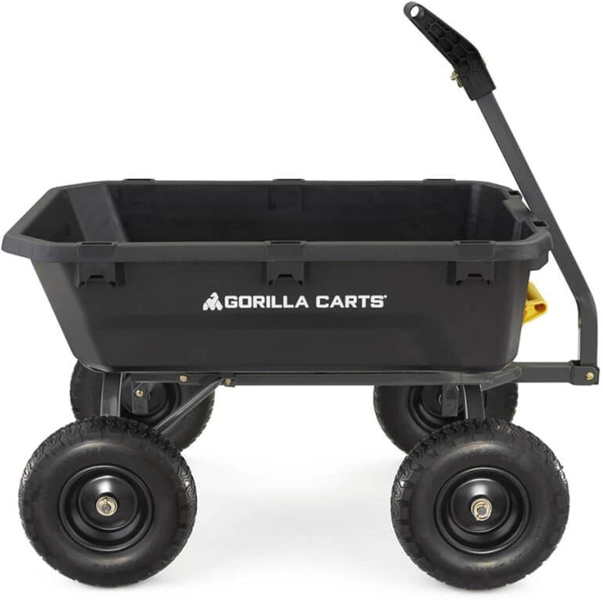 Poly Dump Garden Cart With No-Flat Tires And Serrated Shovel, 7 Cubic Feet, 1,200 lb Capacity, Black