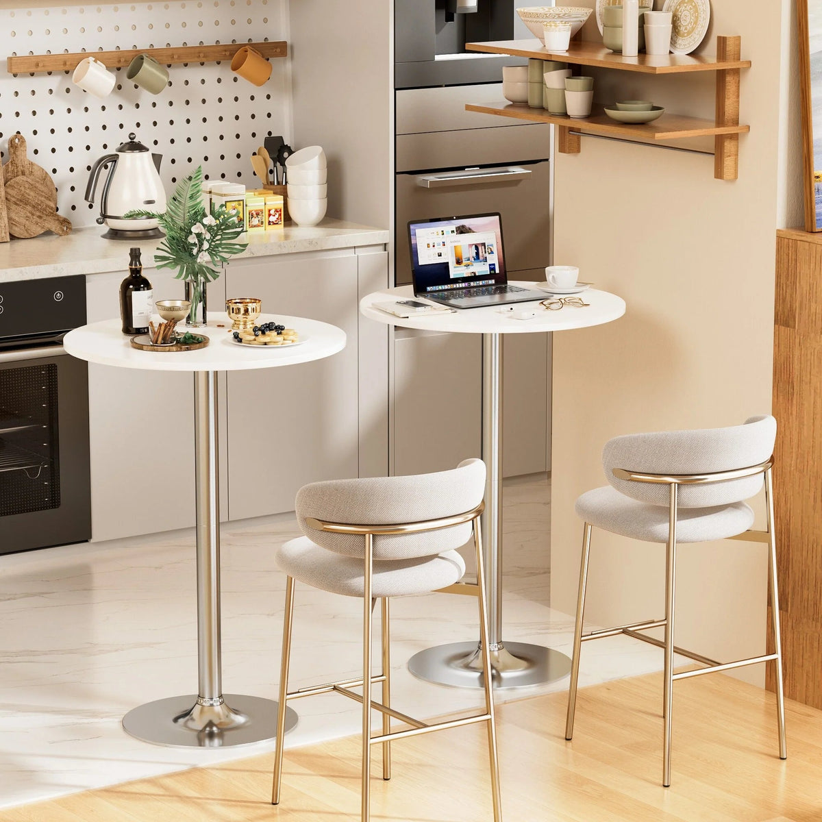 Round Bar-Height Bistro Pub Table With Metal Base And MDF Top, 23.8 x 23.8 x 39.5 Inch