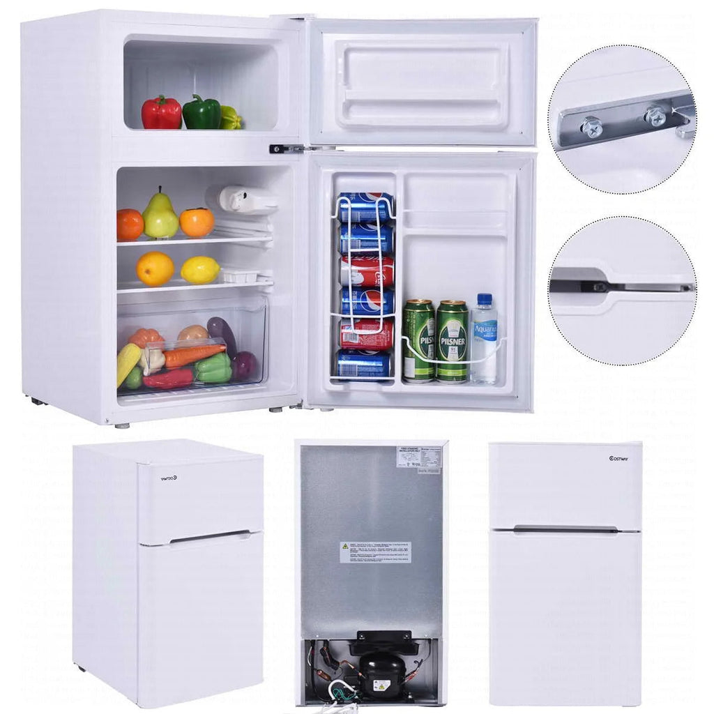 Costway Compact Refrigerator With Internal Freezer, Grey, 3.2 Cu. Ft.