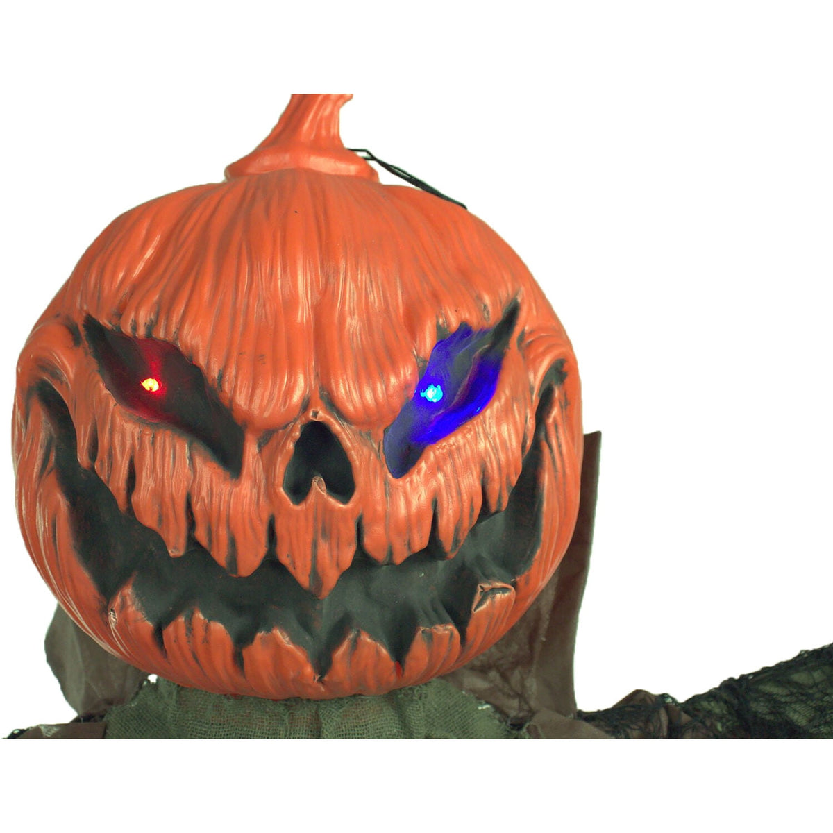 Haunted Hill Farm Life-Size Poseable 6.7-Ft. Pumpkin Scarecrow with Lights and Sound, Indoor or Covered Outdoor Halloween Decoration