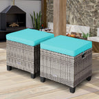 Costway 2-Piece Patio Rattan Cushioned Ottoman Set, 16 x 16 x 18 in, Turquoise
