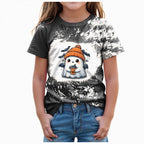 CAUYDY Halloween Ghouls Ghost Retro Girl Kids T-Shirt Graphic Tshirt Little Kids Fall Short Sleeve Tee Tops(Orange, 8-9 Y)