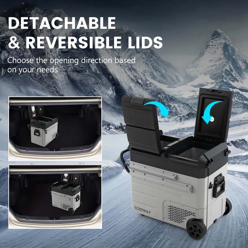40-Quart Dual-Zone Portable Car Refrigerator Cooler Freezer With Wheels