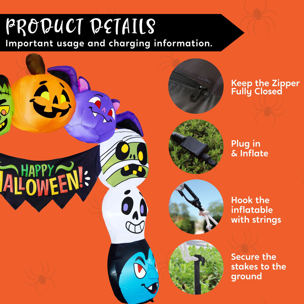 Joyfy 6 ft Halloween Inflatable Archway Decoration with Multi-Characters, Trunk or Treat Car Decorations Kit Archway with Built-in LED Light for Halloween Party, Outdoor, Yard, Garden Decor