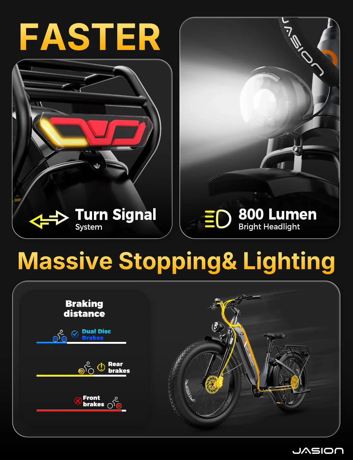 Jasion Electric Bike 1500W, 30+ MPH, 35-80 Miles, 26 in x 4 in Fat Tires - THUNDER