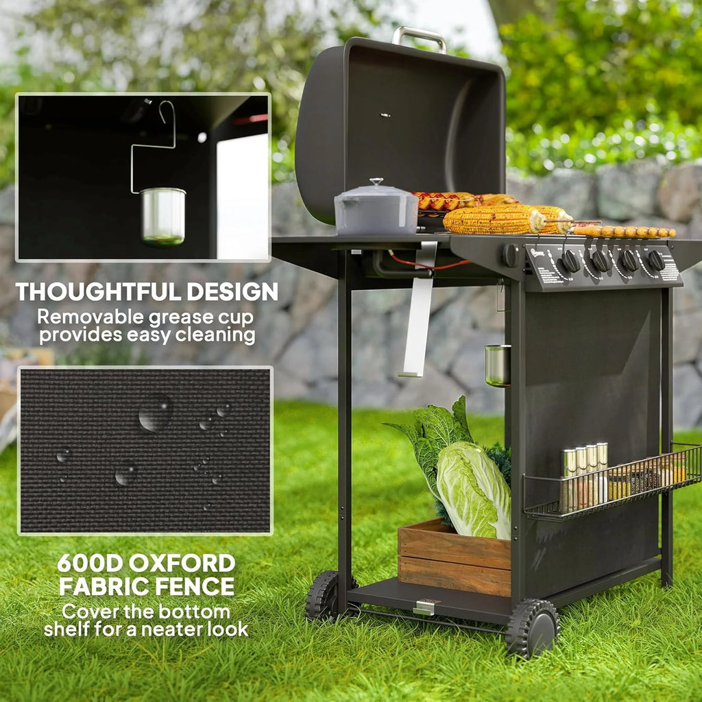 4+1 Burner Propane Gas BBQ Grill With Side Burner, 54 x 121 x 97 cm, Black