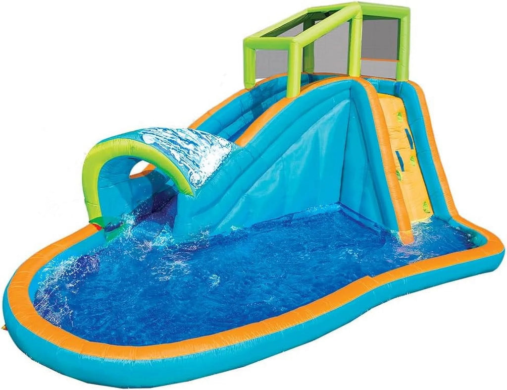 Banzai Inflatable Water Slide Kids Pool With Built-In Sprinkler Wave And Water Wall - 14 Feet Long By 8 Feet High