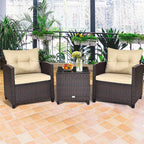 3-Piece Rattan Patio Conversation Set With Cushions And Coffee Table