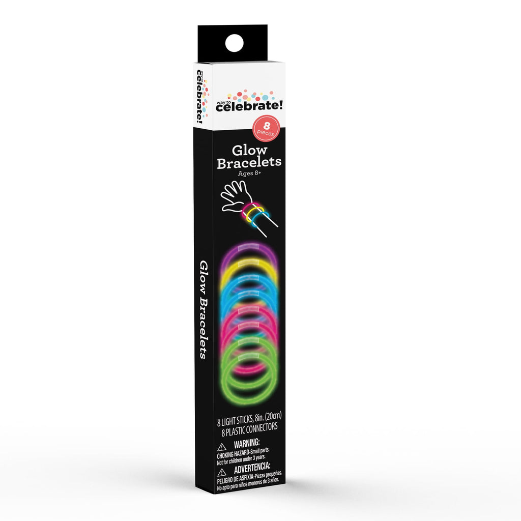 Multicolor Glow Bracelets, 8", 8 Count, by Way To Celebrate