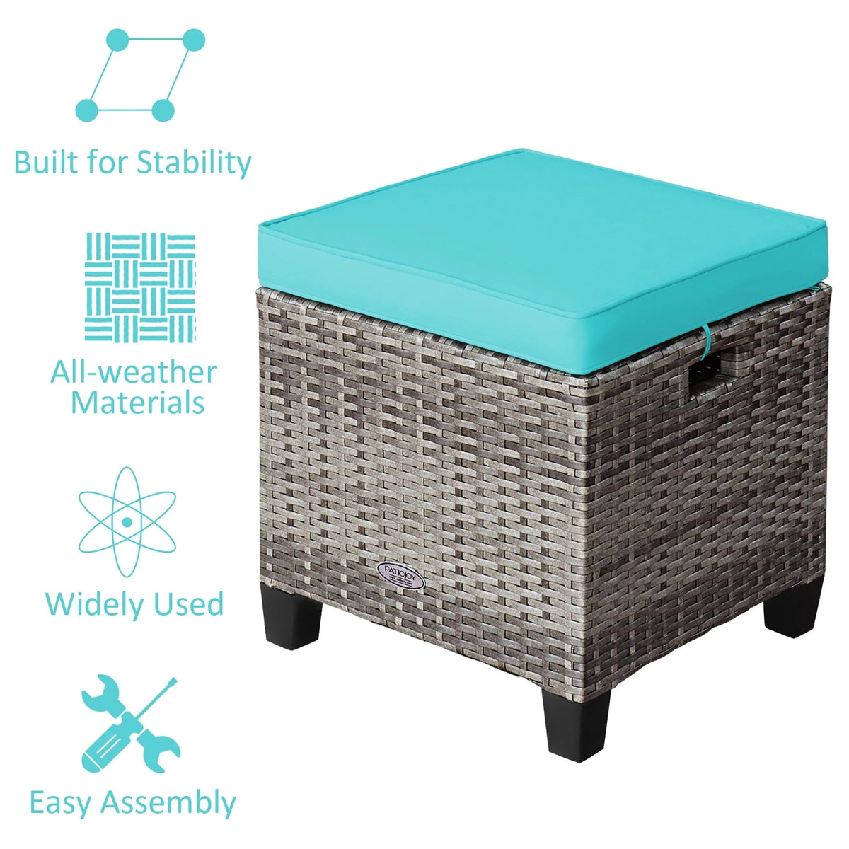 Costway 2-Piece Patio Rattan Cushioned Ottoman Set, 16 x 16 x 18 in, Turquoise