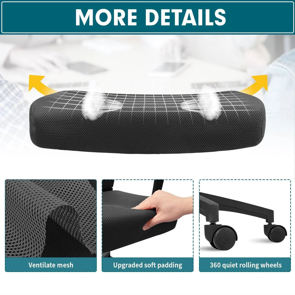 Ergonomic Mesh Mid-Back Office Chair With Adjustable Lumbar Support, 300 lbs Capacity