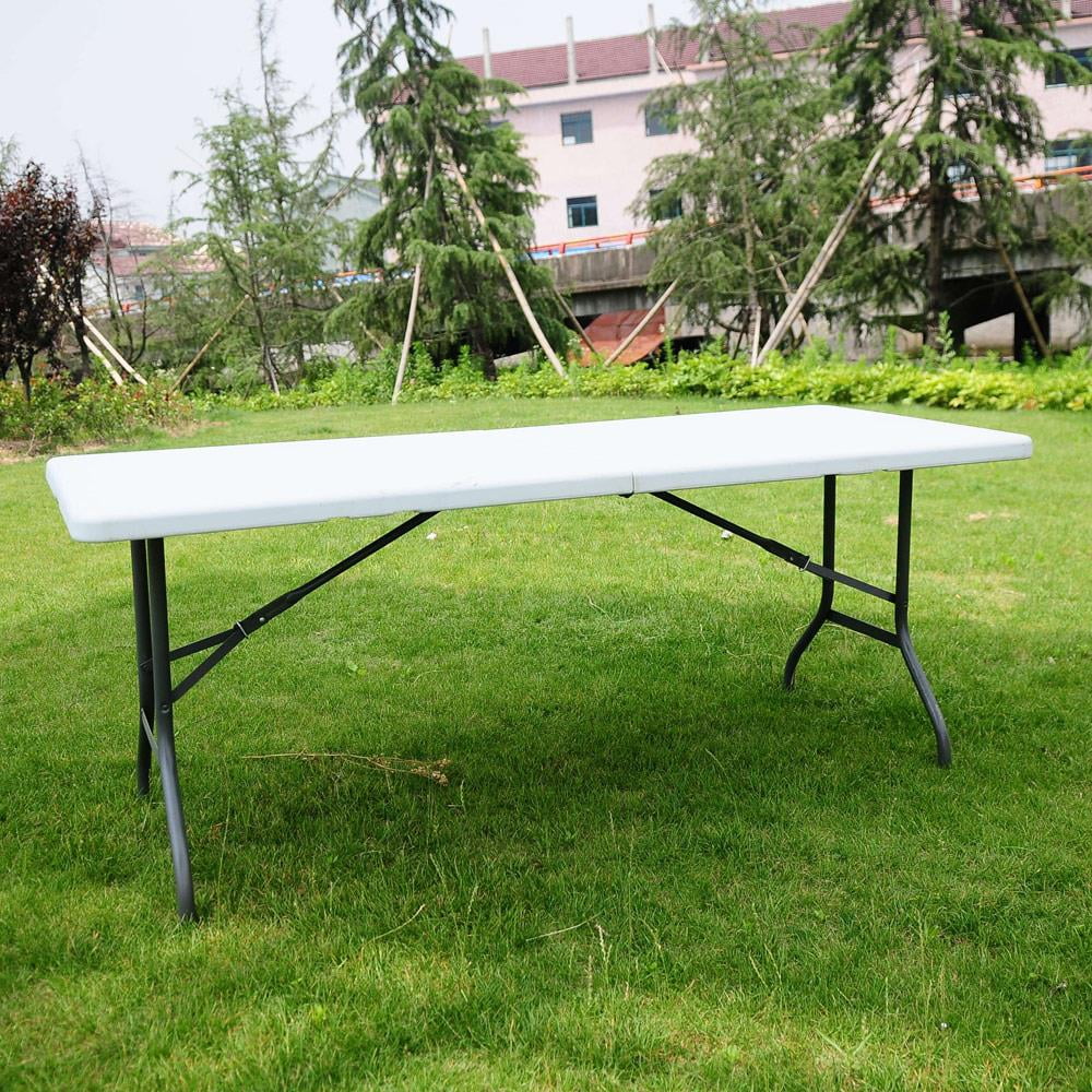 Ktaxon 6ft White Folding Table And 10 Black Folding Chairs