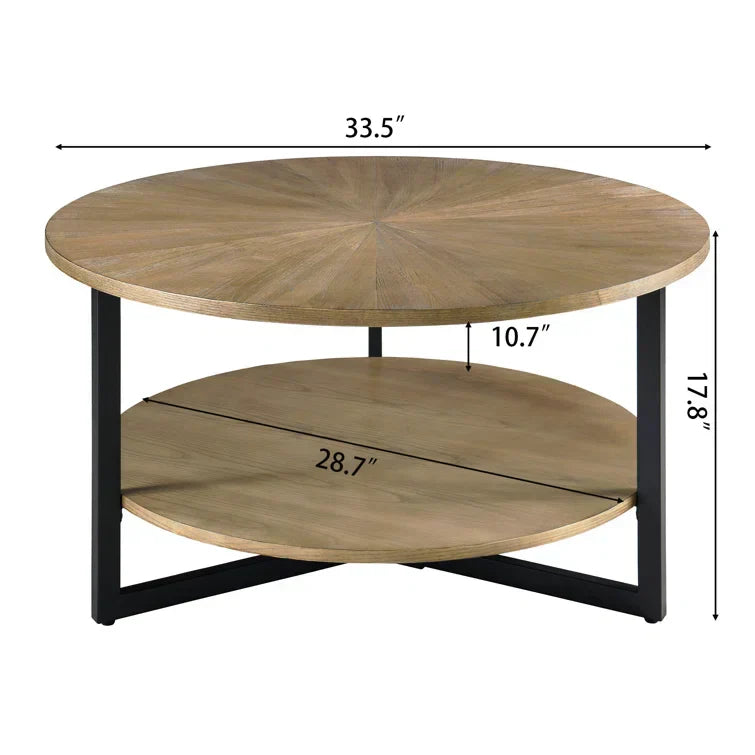 Round Coffee Table With Storage Shelf - 33.5 in