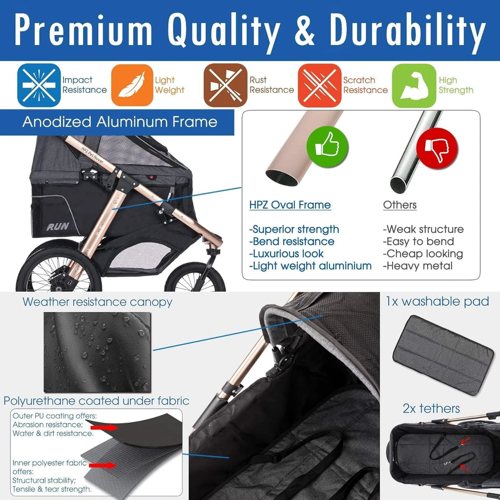 HPZ-PR America Pet Rover Run Jogging Pet Stroller, 50 lbs, Camo Green - B08R9KCWW1