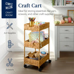 Best Choice Products 3-Tier Water Hyacinth Rolling Utility Cart, 15.5 x 11.5 x 30in