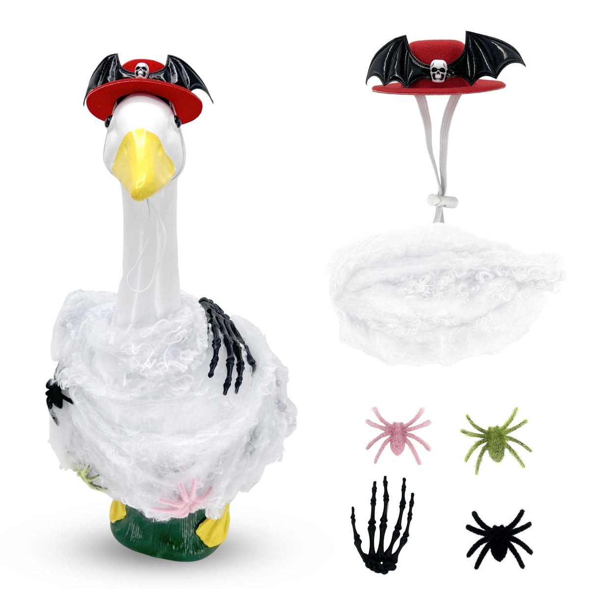 Halloween Porch Goose Outfit, Porch Goose Cloths Spider Web Duck Lawn Skeleton Costume for 23'' Plastic/Cement Duck Statues Patio Lawn Outdoor Decor