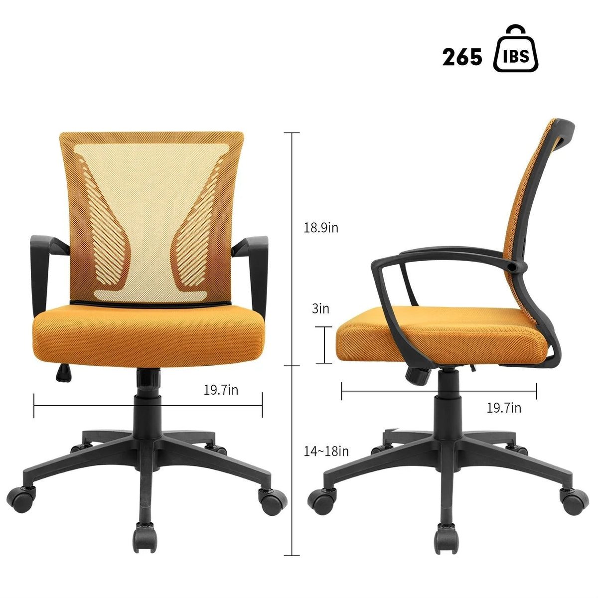 Ergonomic Mesh Mid-Back Office Chair With Adjustable Lumbar Support, 300 lbs Capacity