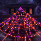 Leyaron Halloween Decorations Outdoor, 350 LED Halloween Spider Web String Lights with 79" Lighted Spider for Outdoor Garden Party Yard Porch Home Decor