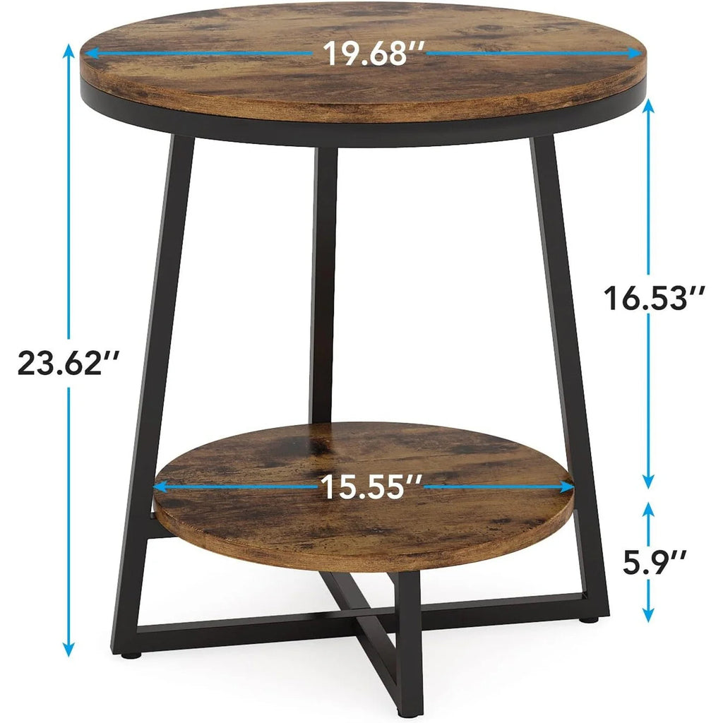 Industrial Round End Table With 2-Tier Storage