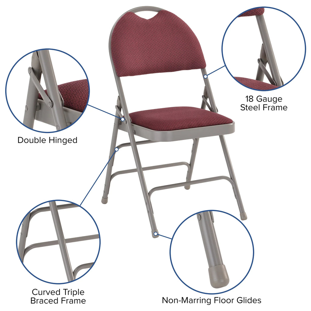 Flash Furniture HERCULES Series Triple-Braced Burgundy Fabric Metal Folding Chair