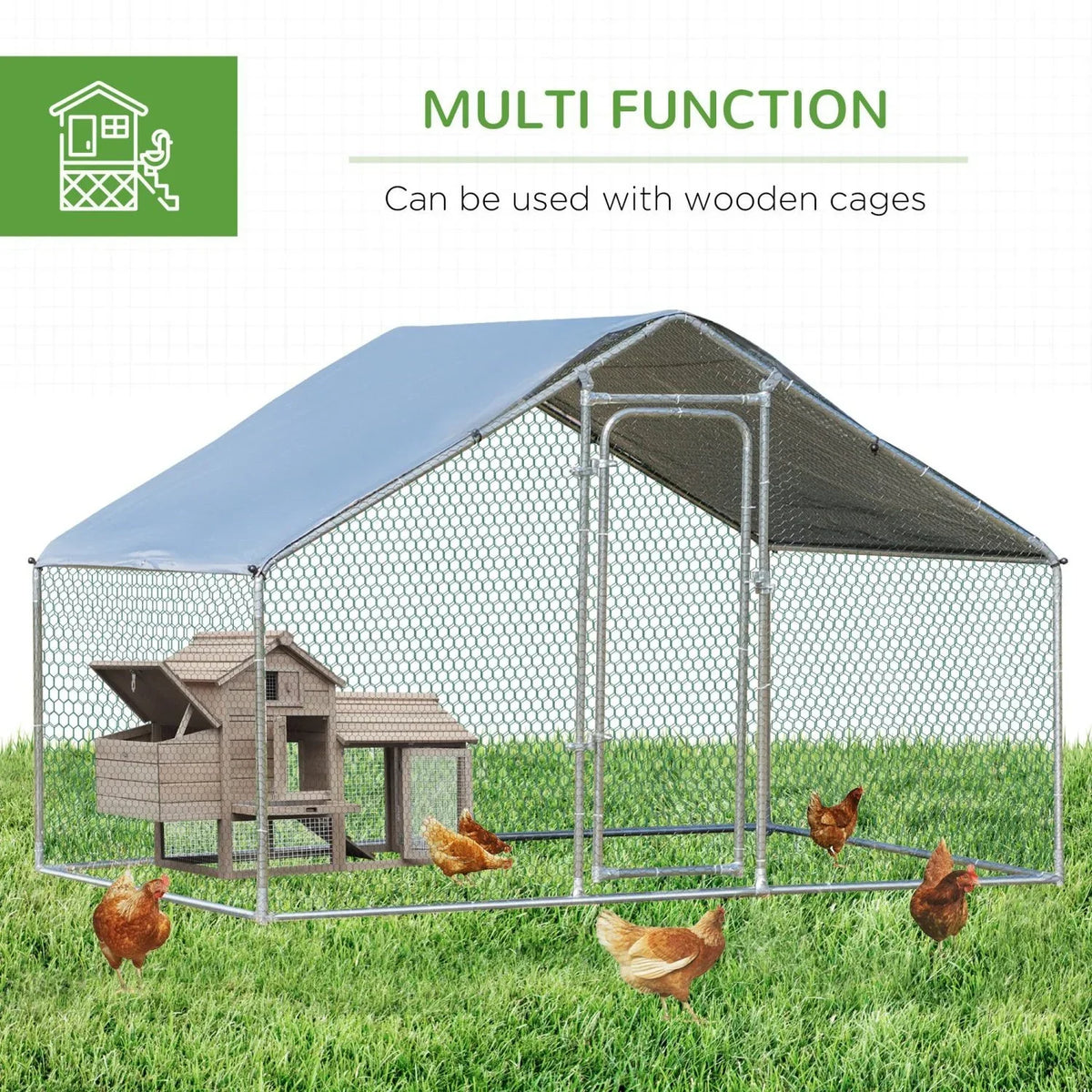 PawHut Walk-In Chicken Coop Run With Waterproof Anti-UV Cover - 9.8' x 6.6' x 6.4', 1.26 in Tube Diameter