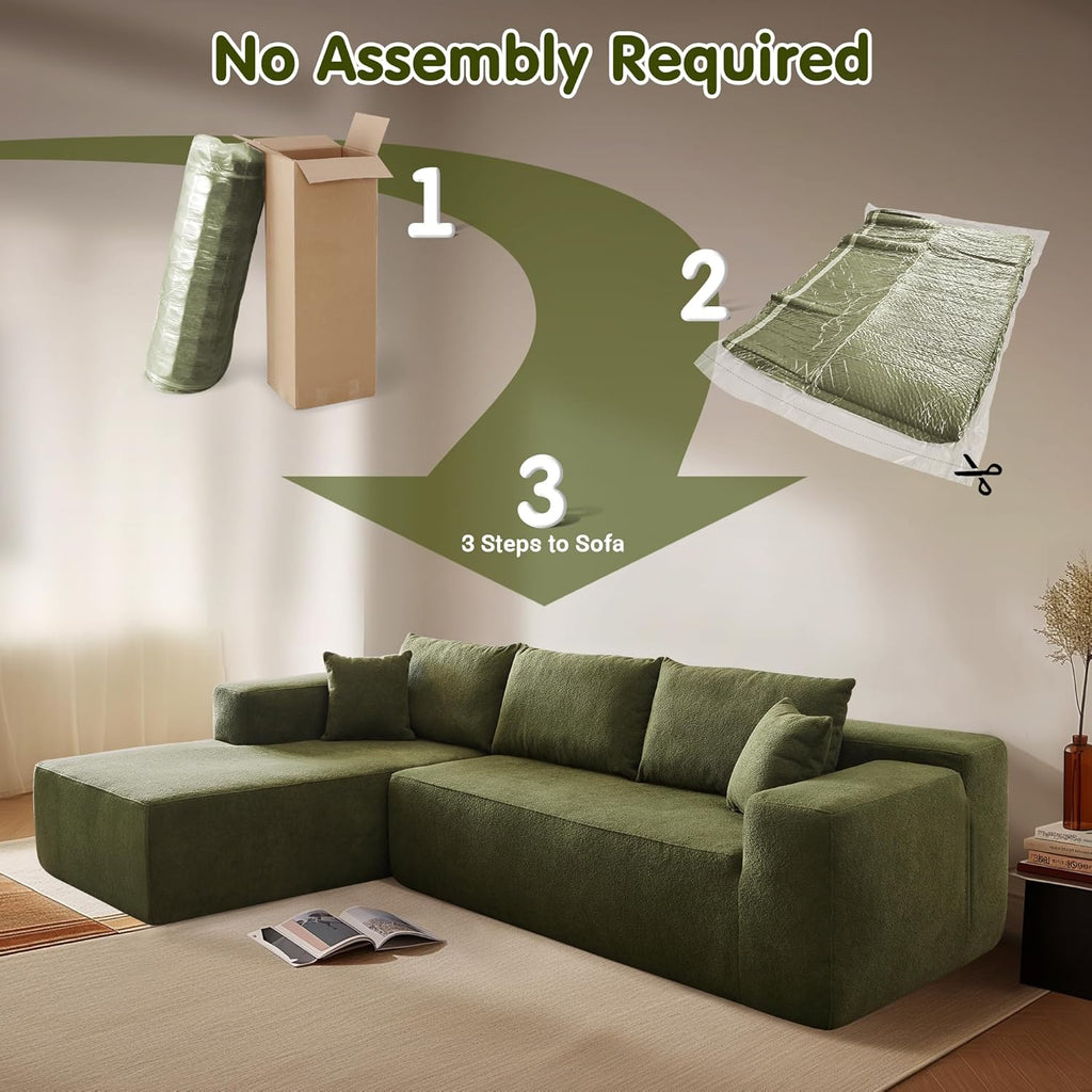 ovios 104in L-Shape Sectional Sofa With Chaise, Grey Plush Corduroy Fabric