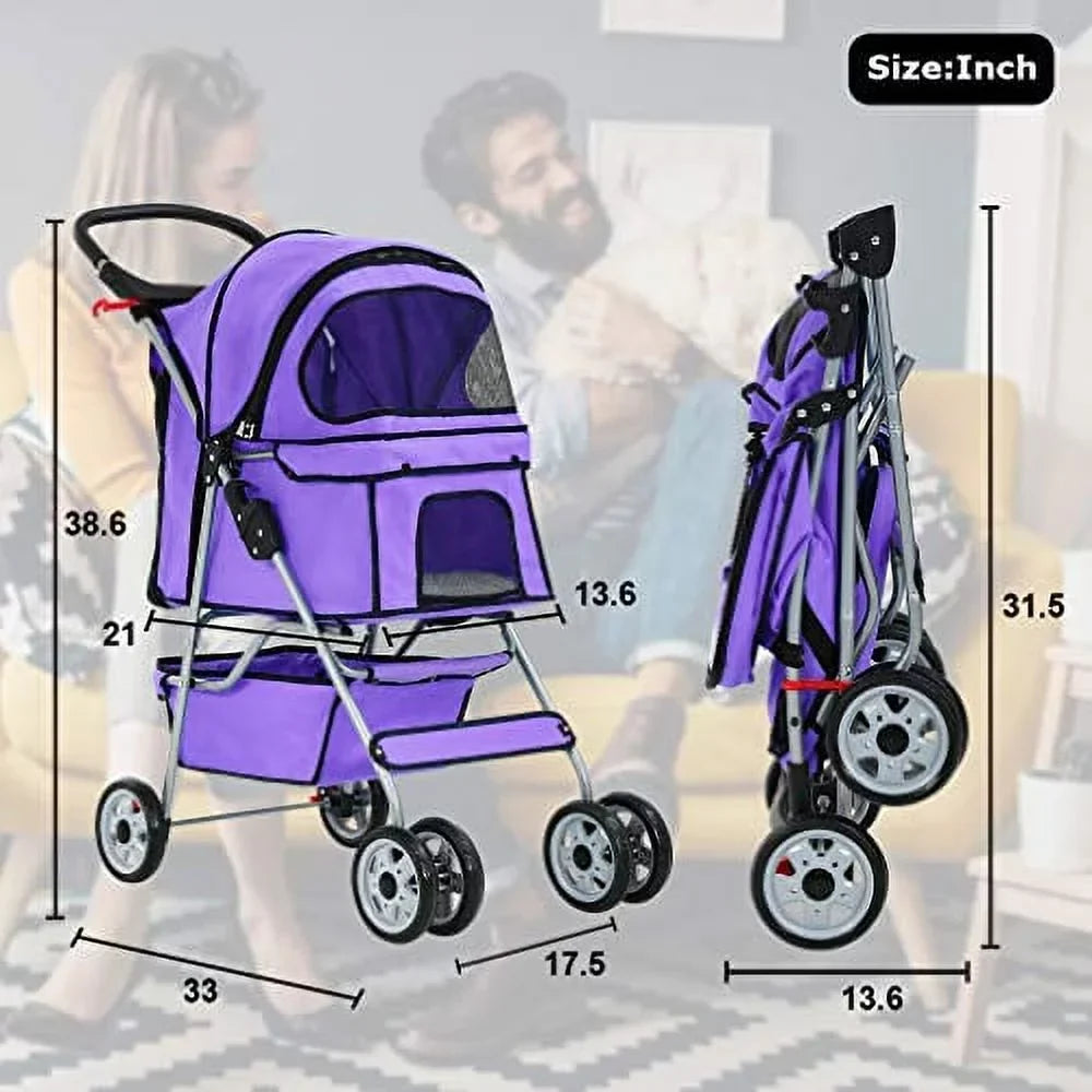 BestPet Cat Carrier Stroller, 4 Wheels, Purple