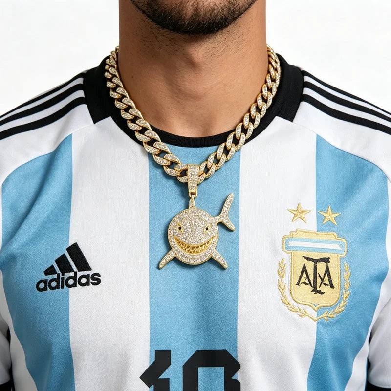 Shark Pendant Necklace With 20in Cuban Link Chain, 13mm Width