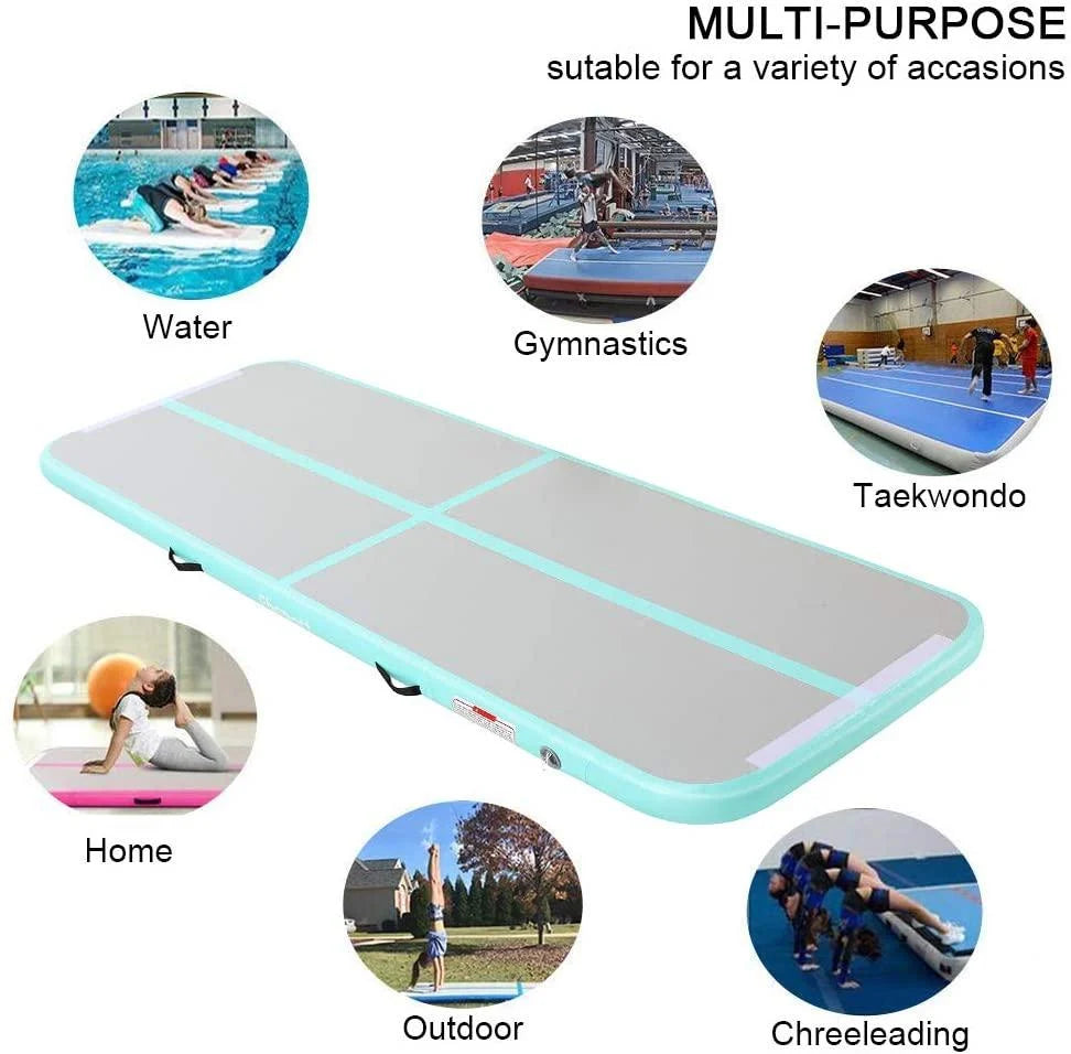 FBSPORT Inflatable Gymnastics Tumbling Mat 20 ft x 3ft x 4 in Green