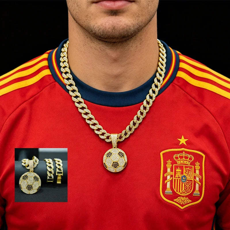13mm Football Pendant Necklace With 20in Cuban Link Chain And CZ