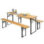 3-Piece Folding Picnic Table Bench Set, 70in Wooden Top - Black