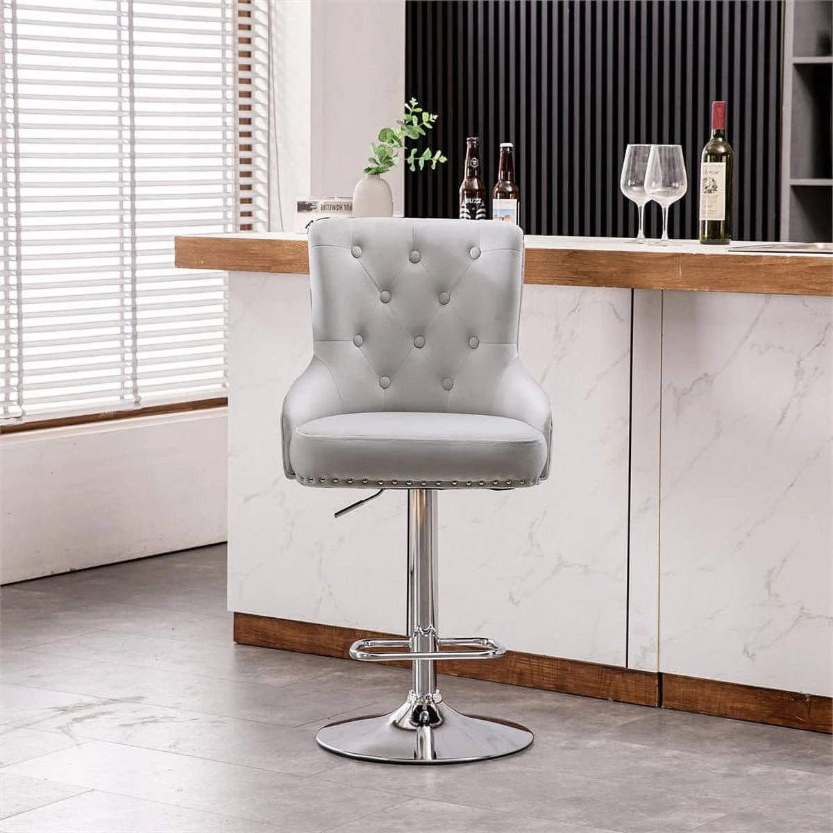 Alexent 2-Piece Swivel Bar Stools, Dark Blue, 43.7-51.6 H, 19.3 W x 18.1 D - Silver Footrest