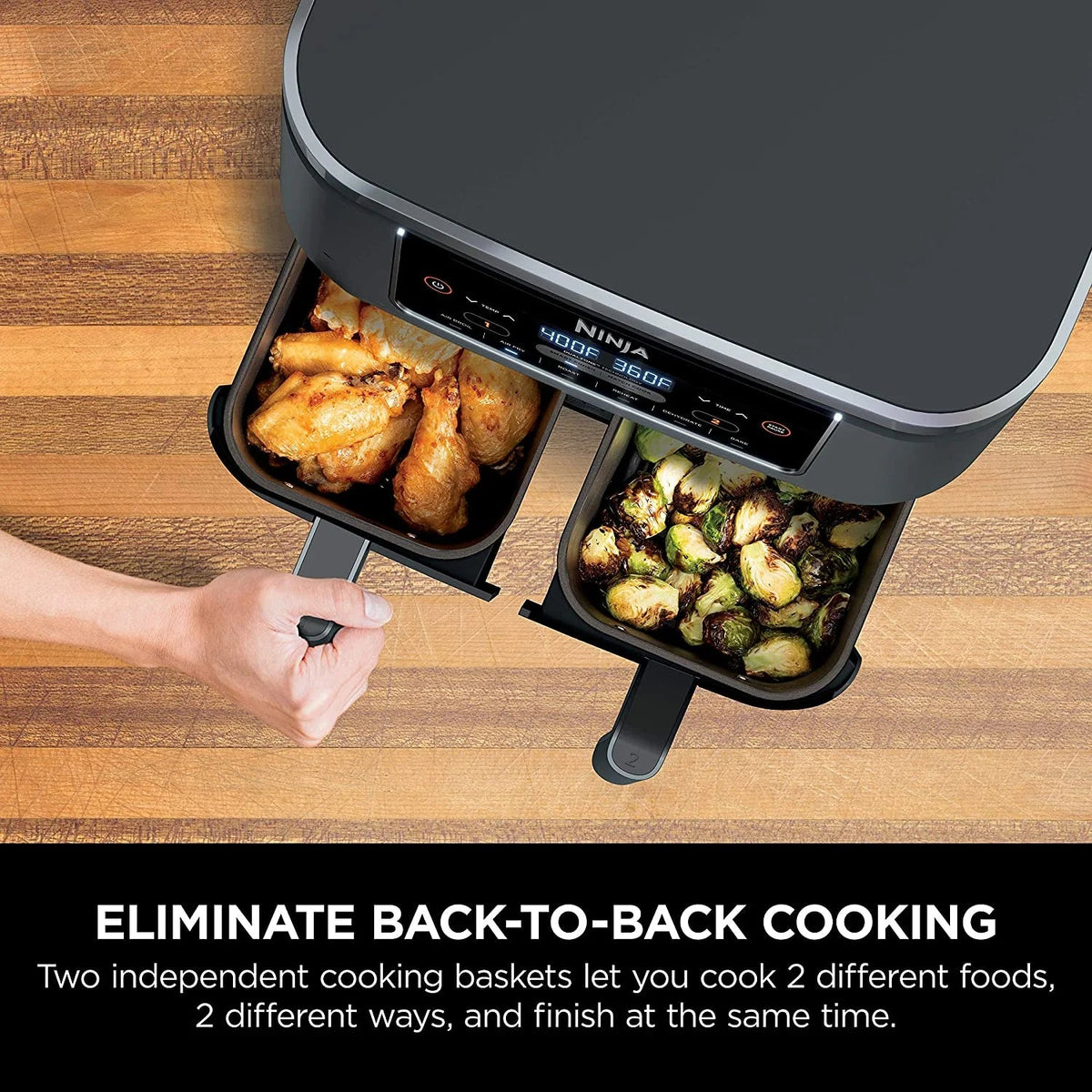 Ninja Foodi 6-in-1 2-Basket Air Fryer, 8-Quart, Dark Grey Stainless Finish - DZ201