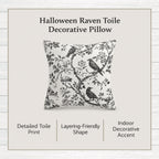My Texas House Halloween Raven Toile Decorative Pillow, Ivory and Black, 20" x 20"
