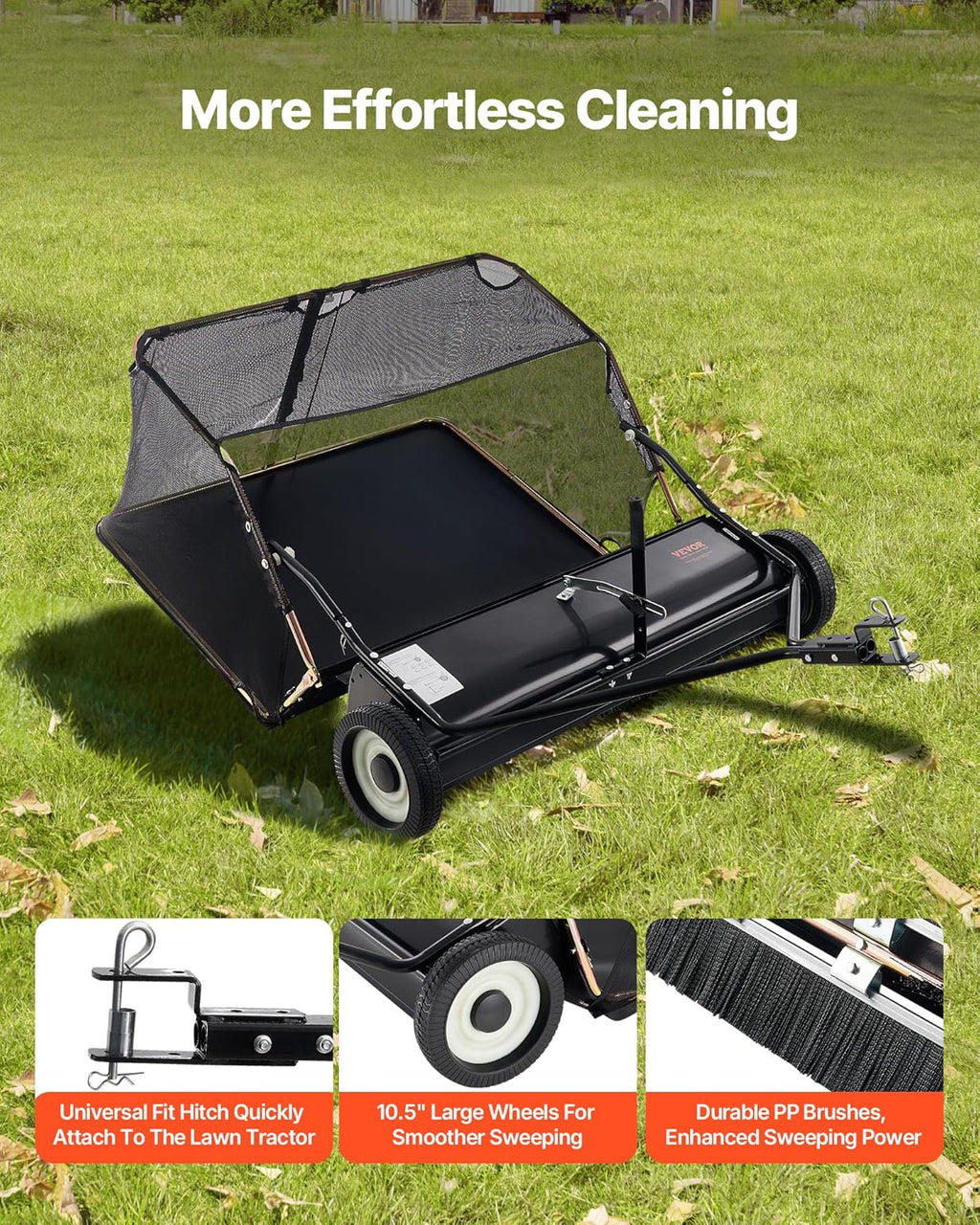 VEVOR Tow-Behind Lawn Sweeper, 52 in, 26 cu.ft.