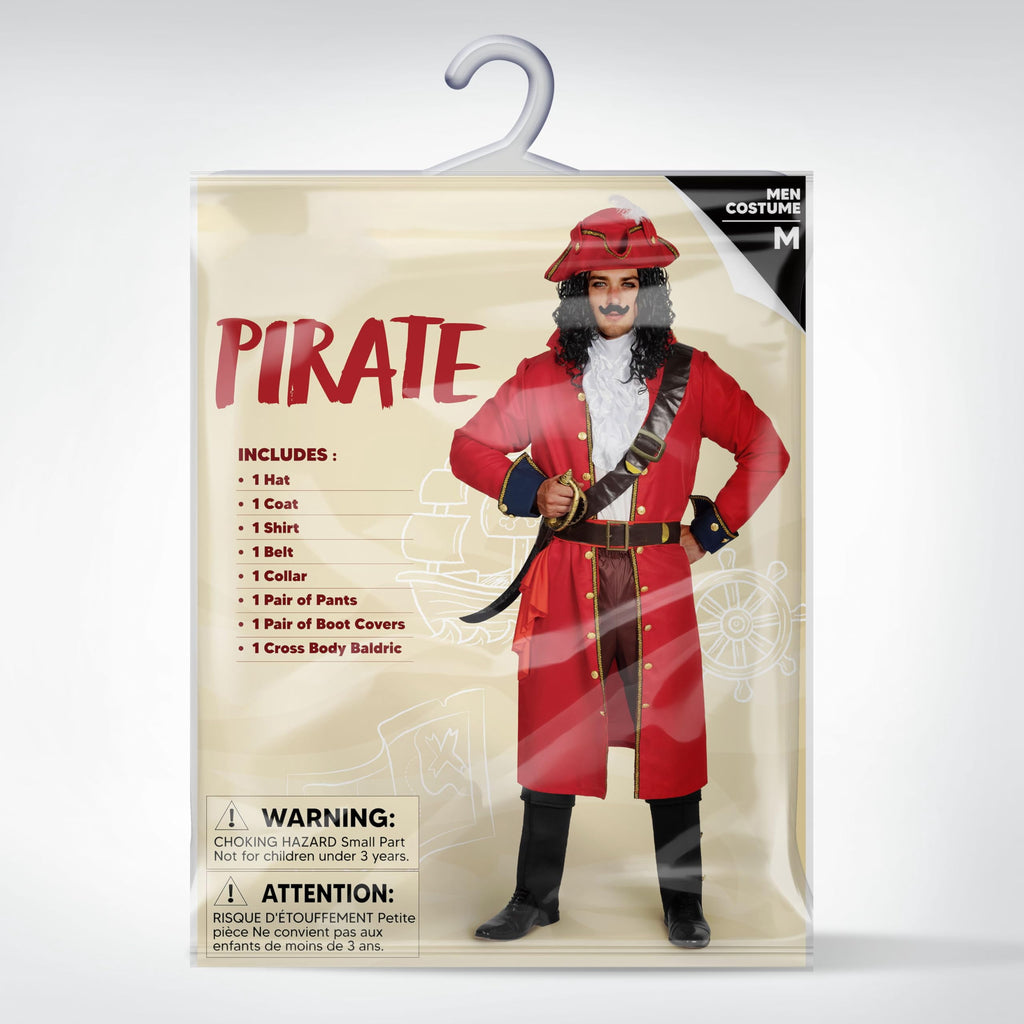 Joyfy Mens Pirate Captain Costume Set, Red Deluxe Captain Outfit for Adult Halloween Fancy Dress Up Party Cosplay
