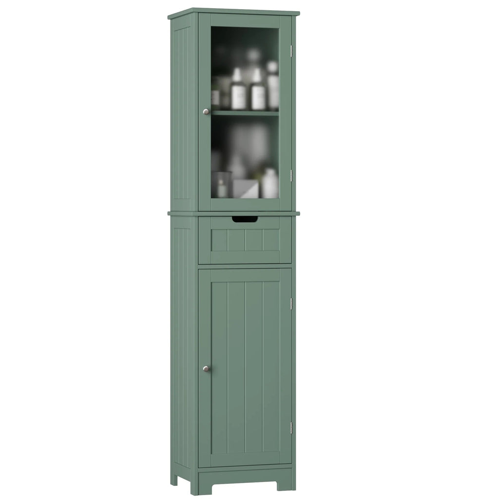 Homfa Tall Narrow Bathroom Storage Cabinet With Door And Drawer, 15.7in L x 11.8in W x 67in H, White