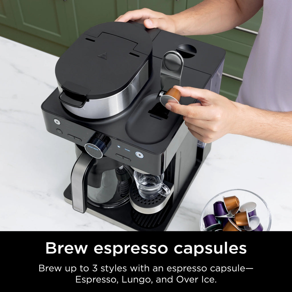 Ninja Espresso & Coffee Barista System, Single-Serve And 12-Cup Carafe, Nespresso Capsule Compatible - CFN601