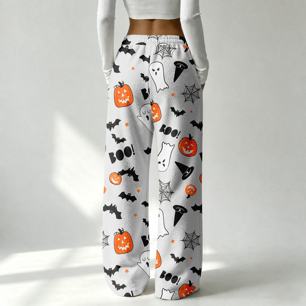 Halloween Pajama Pants for Women Halloween Pumpkin Print Fuzzy Sleep Pants for Women Warm Cozy Pj Bottoms Lounge Pants Plush Pajama Pants