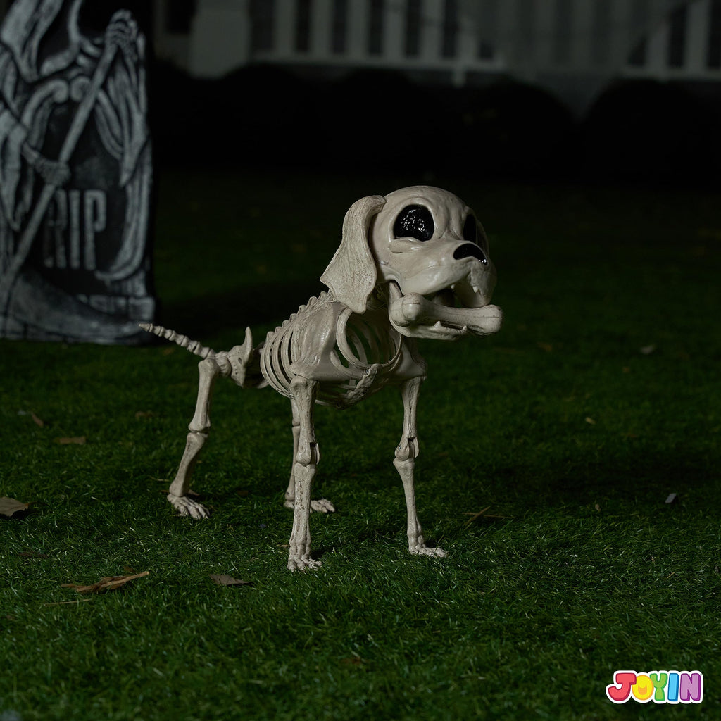Joyfy 9.8 Inch Halloween Skeleton Dog Skeleton Halloween Decor, Pose-N-Stay Plastic Skeleton Bones with Posable Joints for Hallowmas Decoration Outdoor Haunted House Party