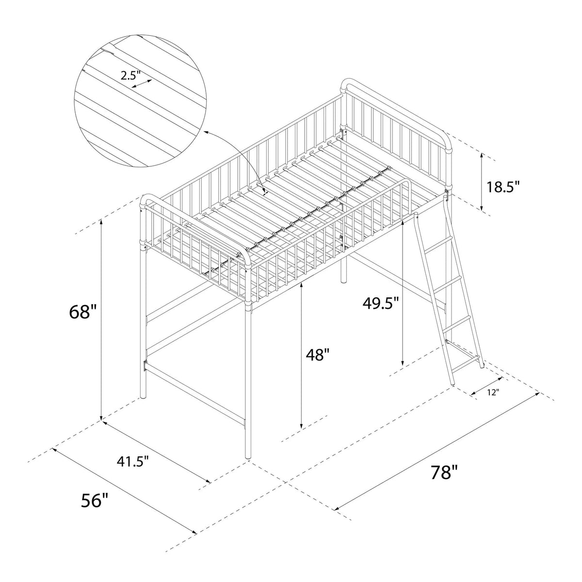 Better Homes & Gardens Twin Metal Loft Bed, Rose Gold - Kelsey