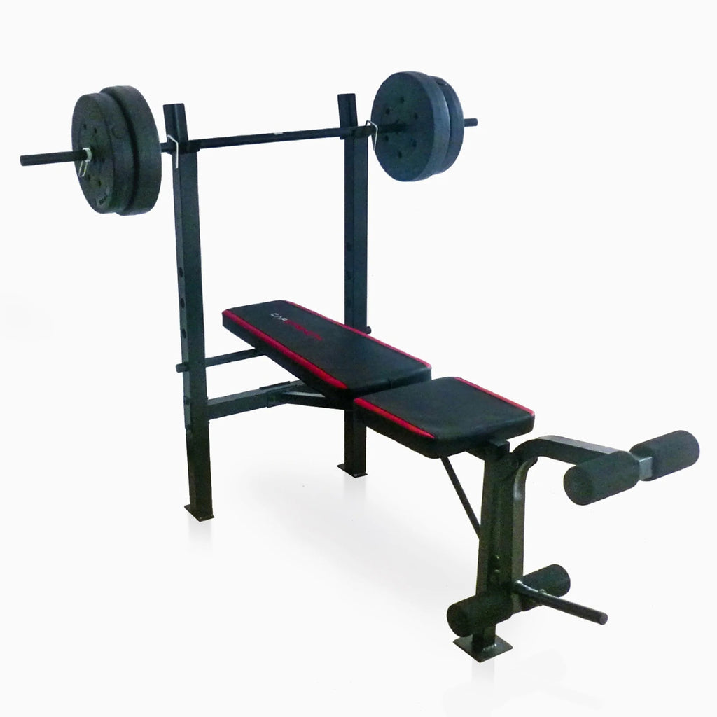 Adjustable Standard Weight Bench With Rack, Leg Extension And 90 lb Weight Set - 59 in L x 54.75 in W x 48 in H