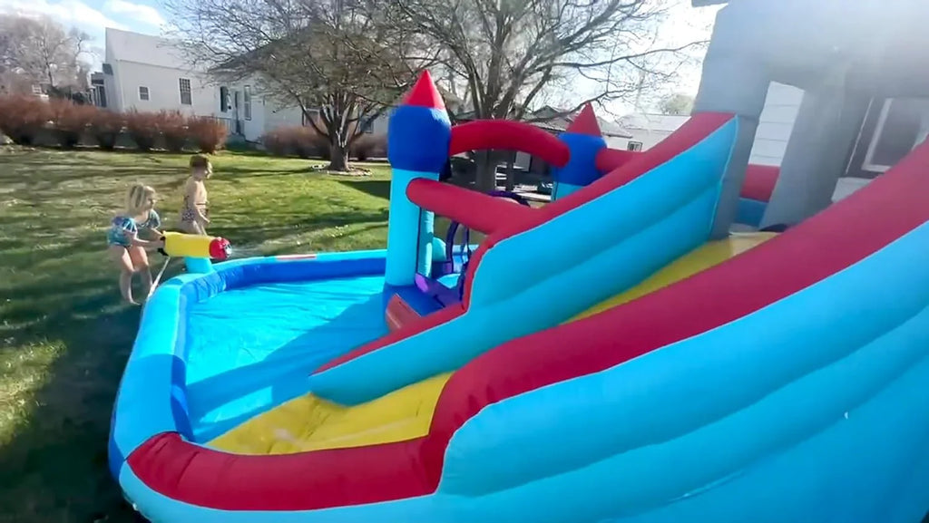 ROOJER Inflatable Water Slide Bounce House 8-in-1 With 450W Blower - Crocodile Water Park