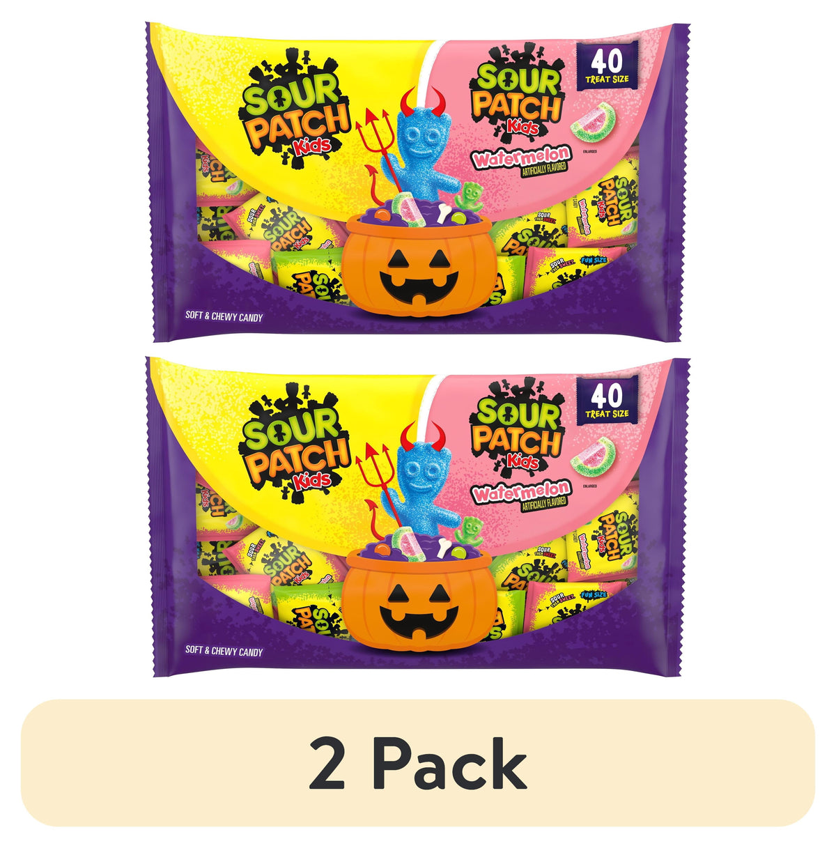 SOUR PATCH KIDS Original & Watermelon Halloween Candy Variety Pack, 40 Trick or Treat Bags
