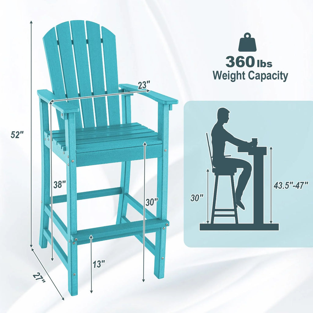 Outdoor HDPE Tall Adirondack Counter Height Bar Stool With Armrests And Footrest - 30Quot