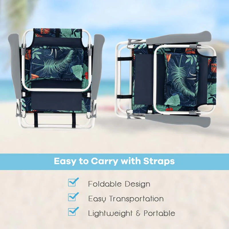 2-Pack 5-Position Outdoor Folding Backpack Beach Chairs With Side Table Set