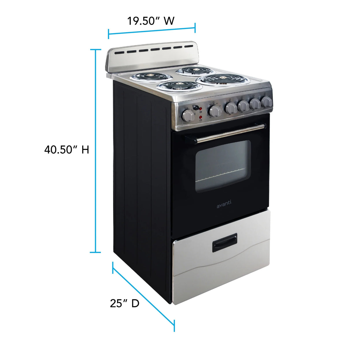 Avanti 20 Inch Freestanding Electric Range Oven, 2.1 Cu. Ft., Stainless Steel - ERU200P3S