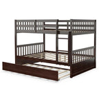 Full Over Full Convertible Bunk Bed Frame With Trundle, Ladder And Guardrails