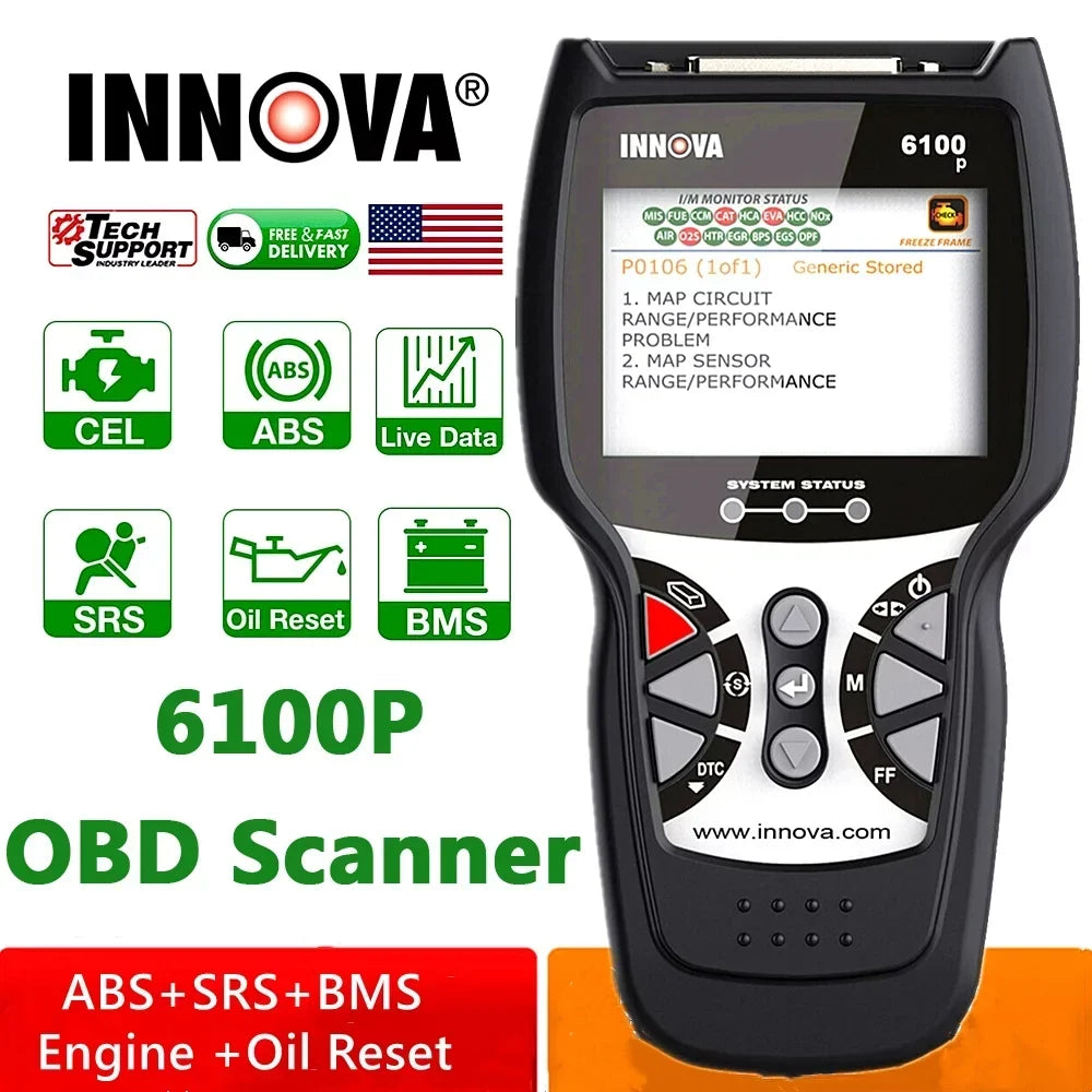 INNOVA OBD2 Automotive Diagnostic Scanner With SRS, Engine And ABS Code Reader - 6100P