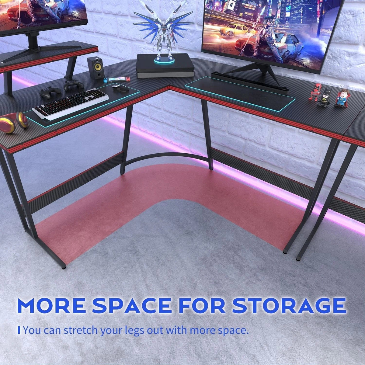 L-Shaped Gaming Computer Corner Desk With Monitor Stand - 220 lbs Capacity